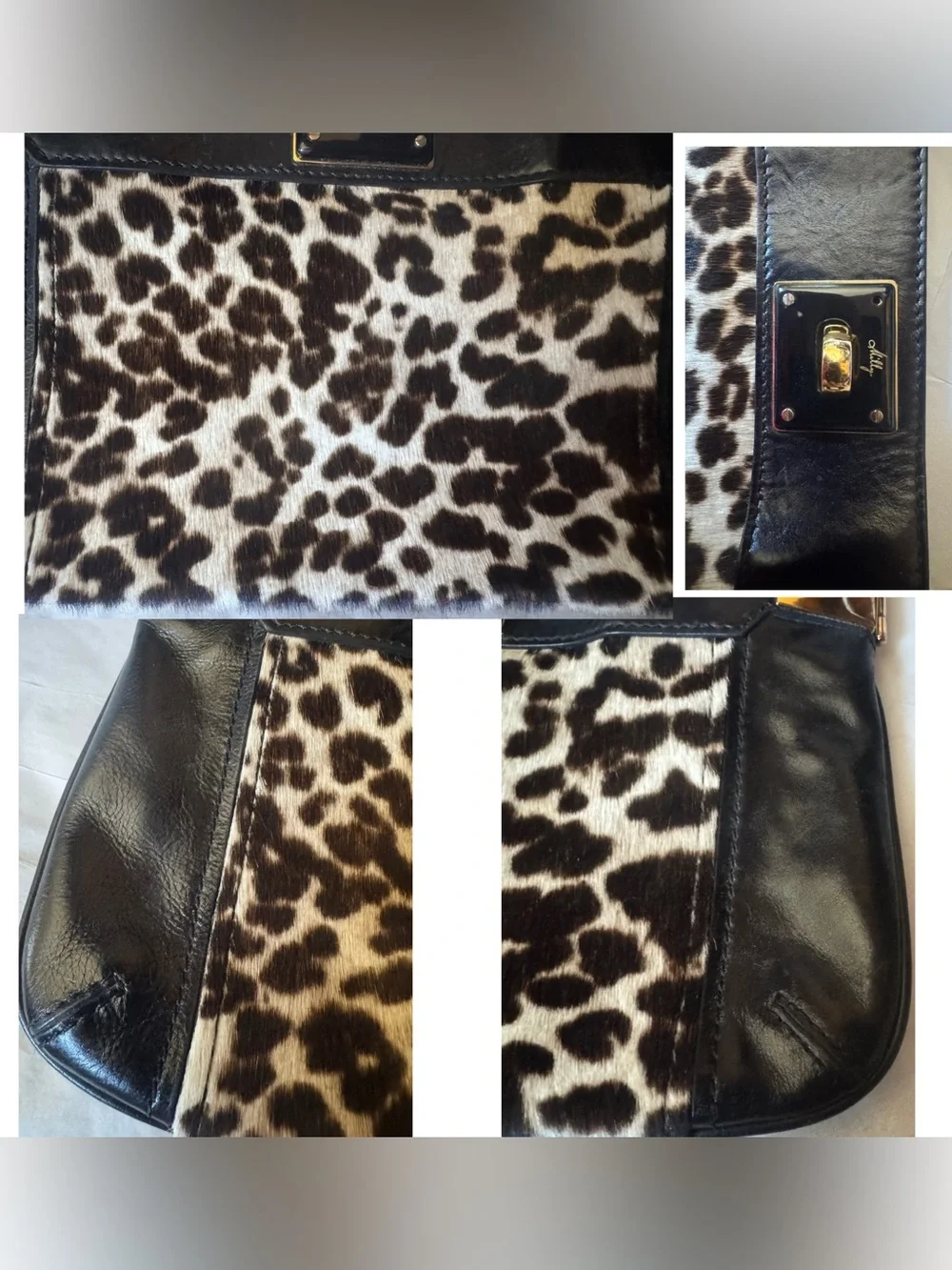 Vintage Milly Leopard Cowhide & Leather Convertible Clutch Purse
